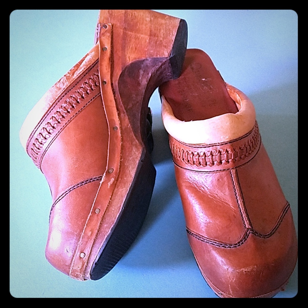 VTG 70s Qualicraft Clogs Leather & Wood sz 8